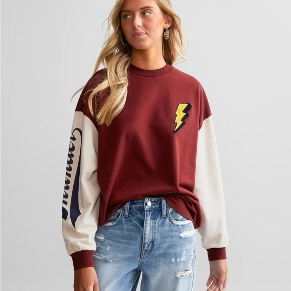 Stylish Burgundy and Cream Women's Sweatshirt